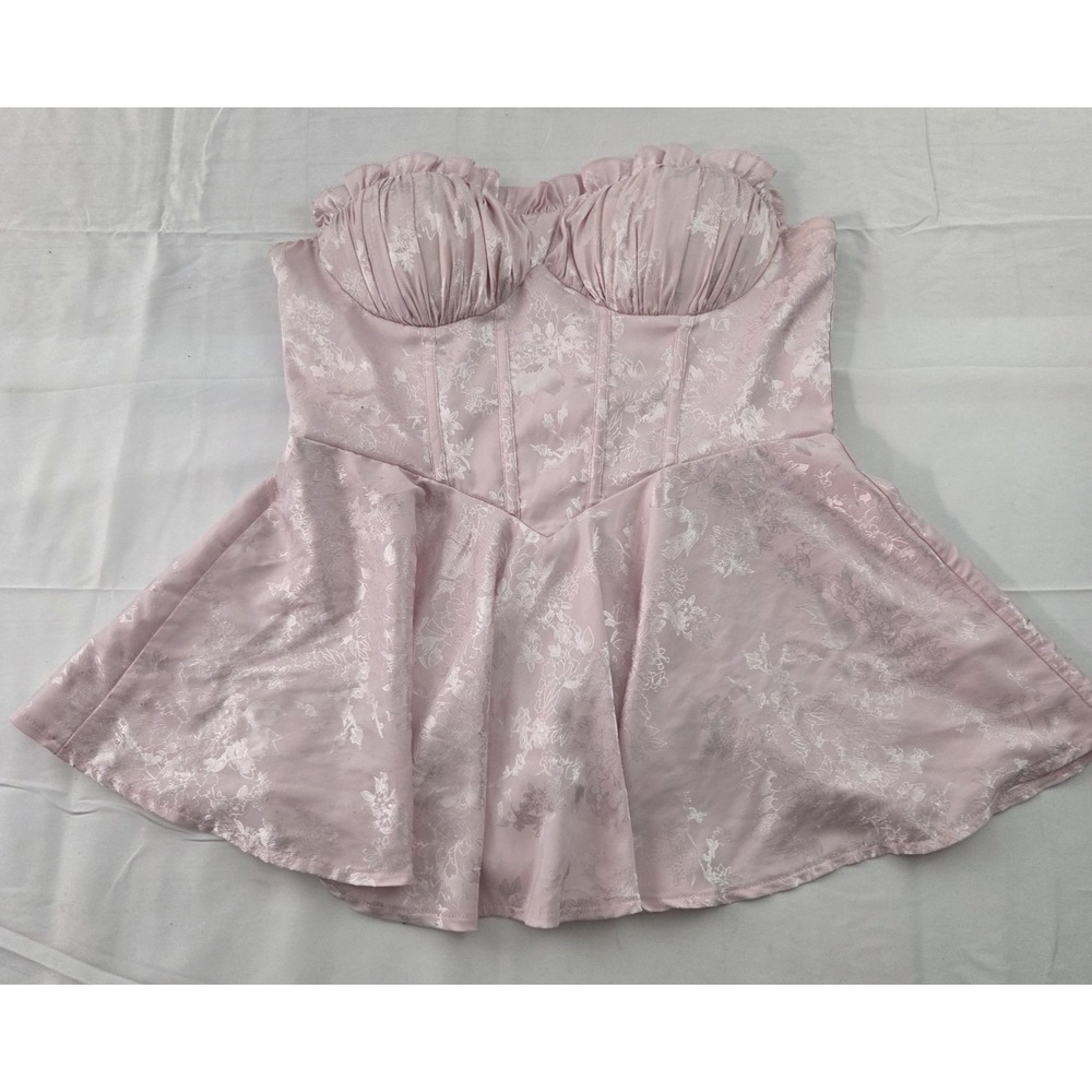 @Balance Corset Top Womens Large Pink Floral Strapless Bustier Y2K Coquette